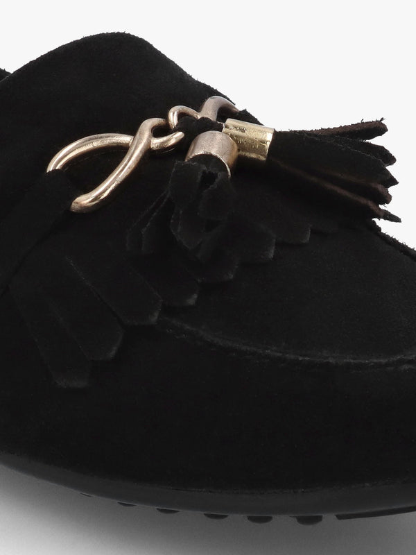 Essana Black Suede Tassel Loafers