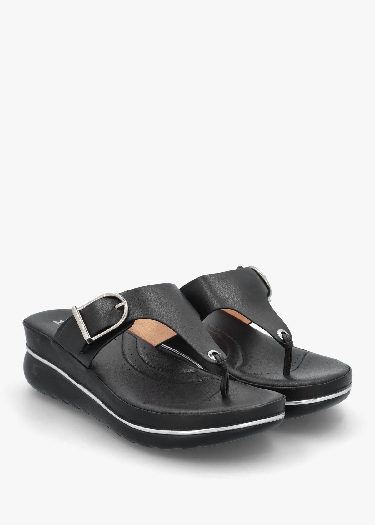 Jesse Black Leather Toe Post Wedge Sandals