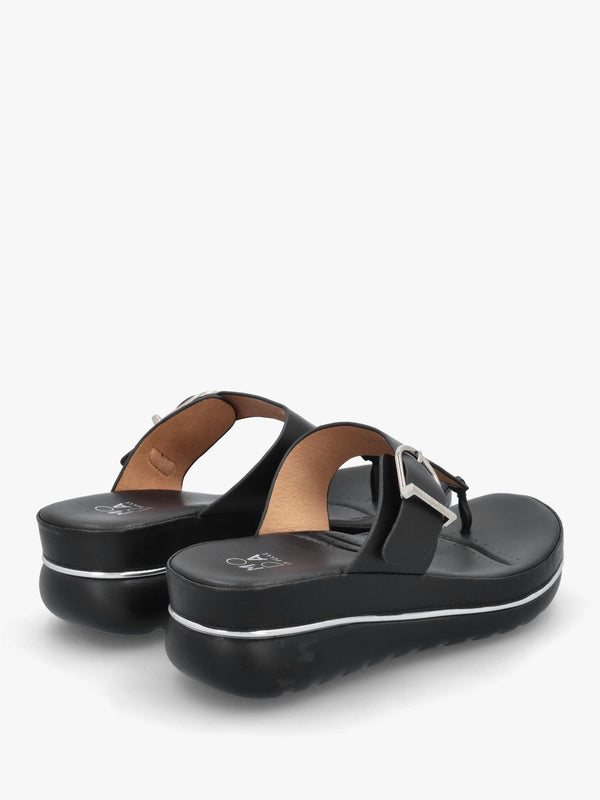 Jesse Black Leather Toe Post Wedge Sandals