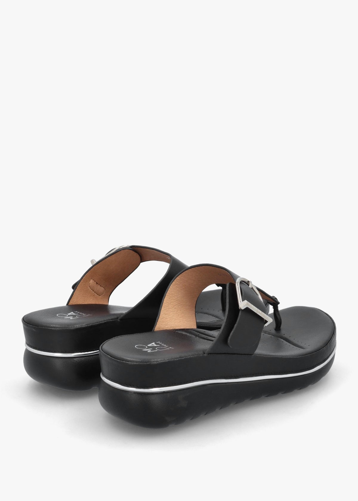 Jesse Black Leather Toe Post Wedge Sandals