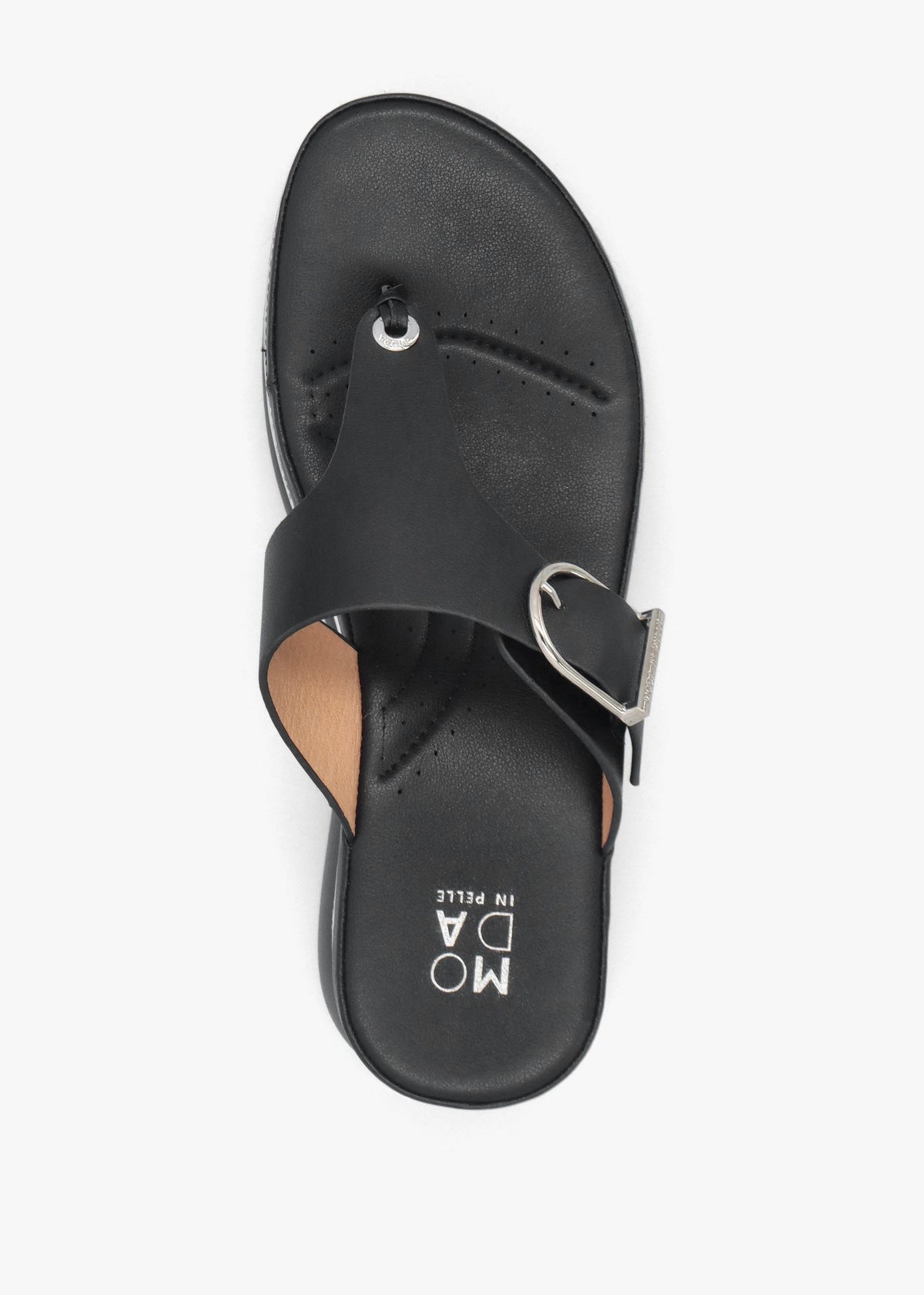 Jesse Black Leather Toe Post Wedge Sandals