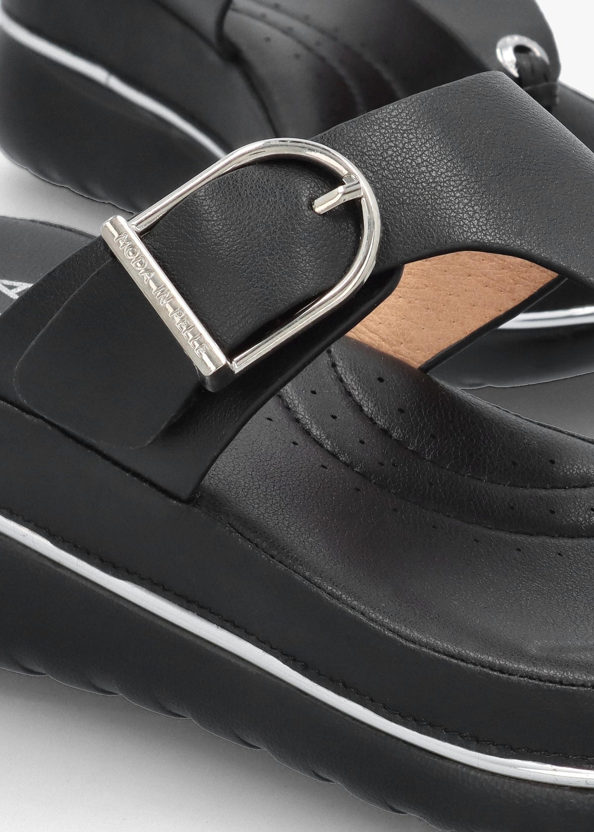 Jesse Black Leather Toe Post Wedge Sandals