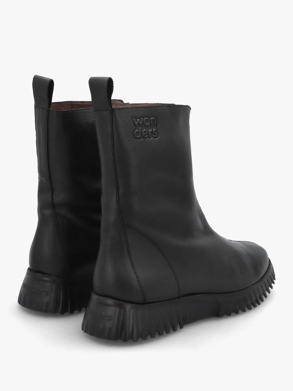 Black Leather Front Zip Ankle Boots