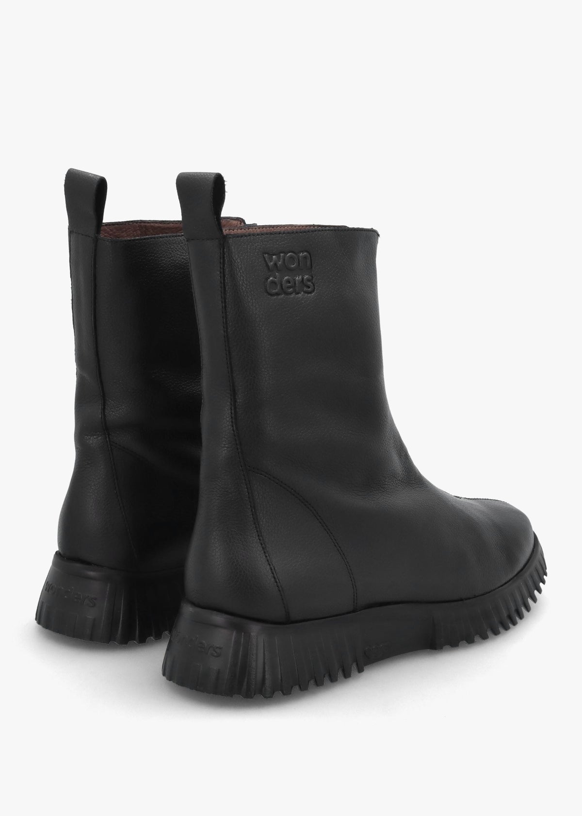Black Leather Front Zip Ankle Boots
