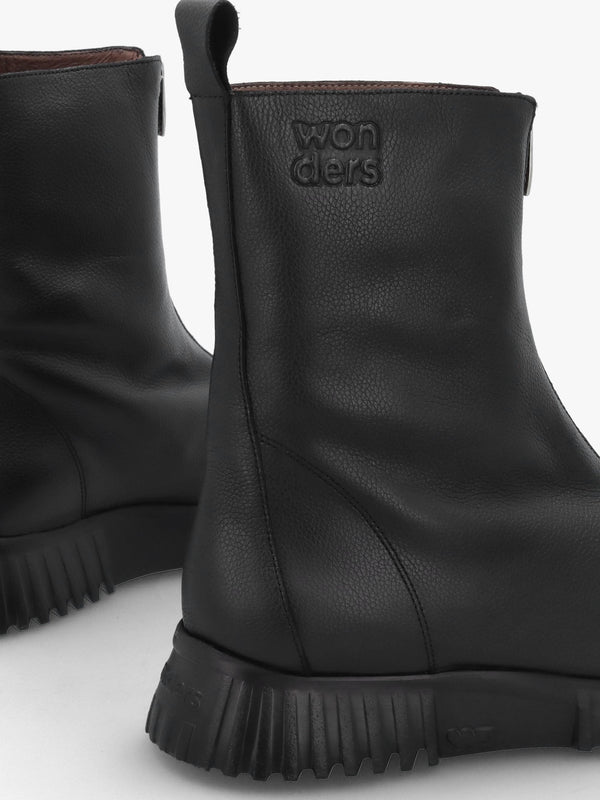 Black Leather Front Zip Ankle Boots