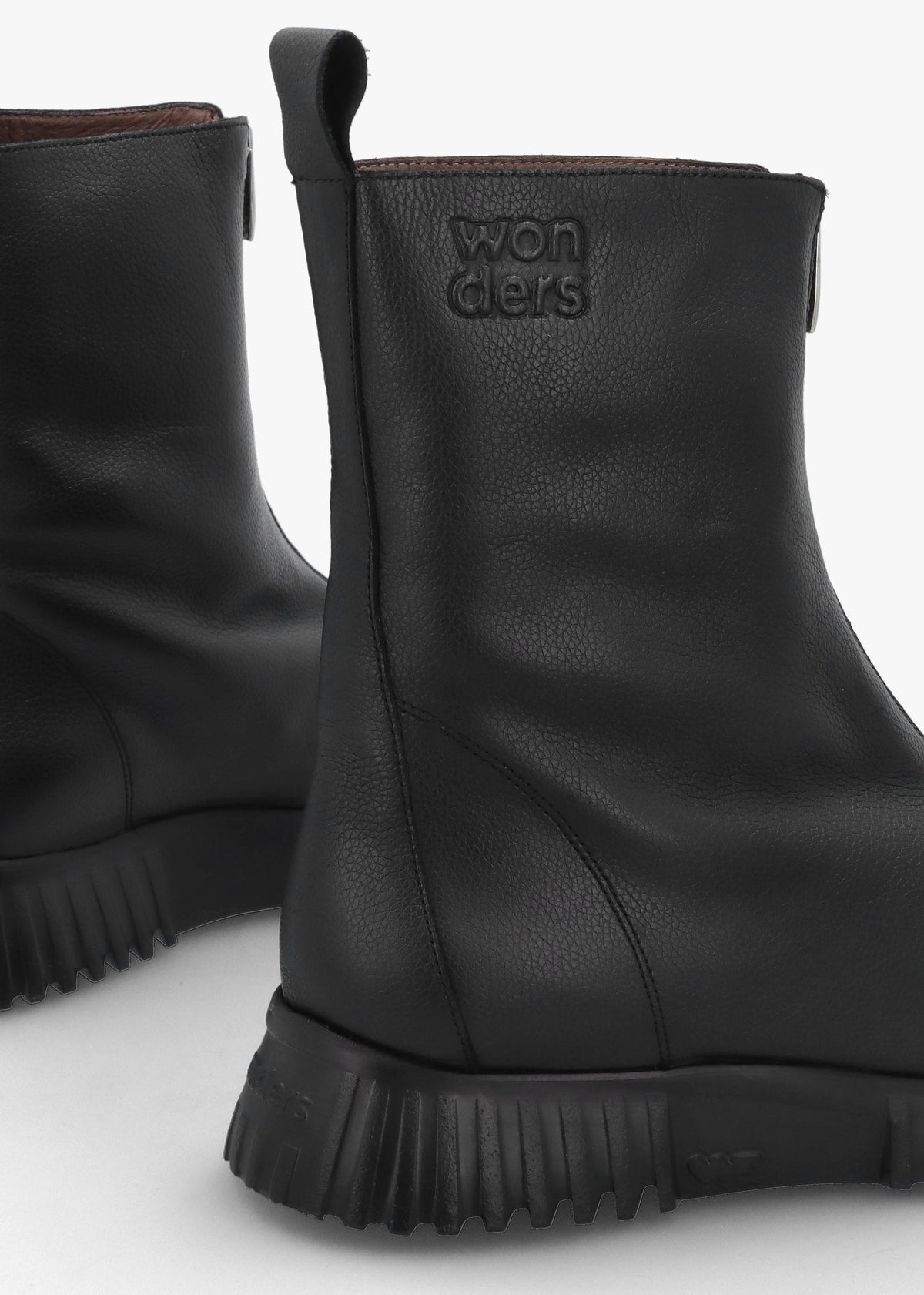 Black Leather Front Zip Ankle Boots
