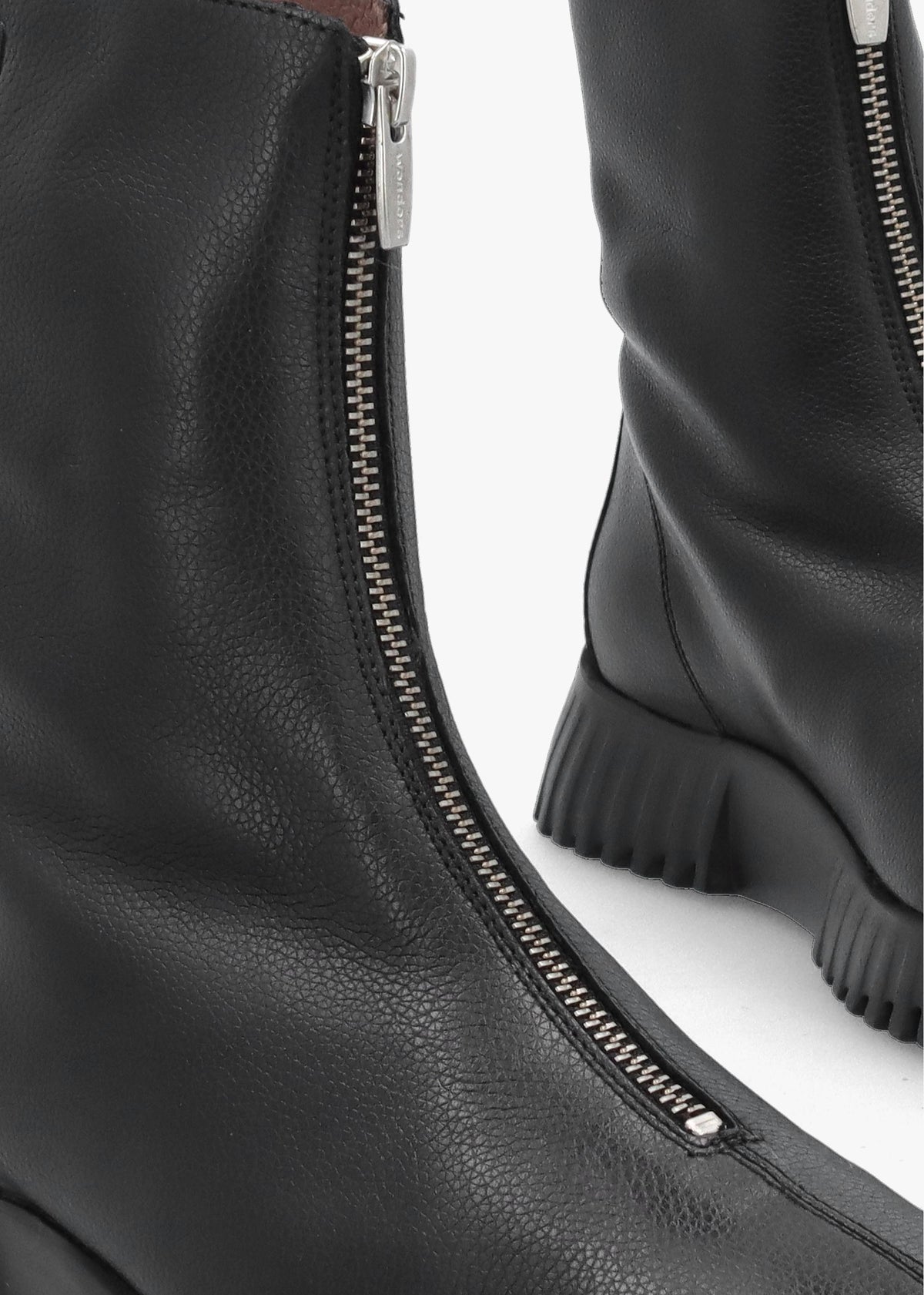 Black Leather Front Zip Ankle Boots