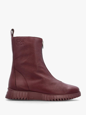 Burgundy Leather Front Zip Ankle Boots