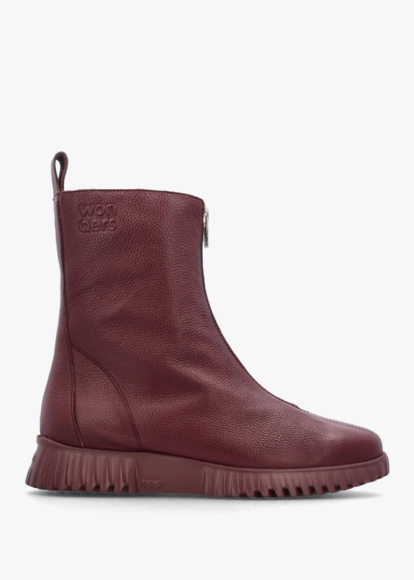 Burgundy Leather Front Zip Ankle Boots