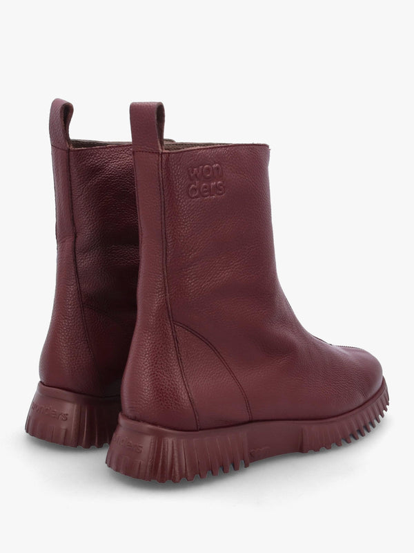 Burgundy Leather Front Zip Ankle Boots