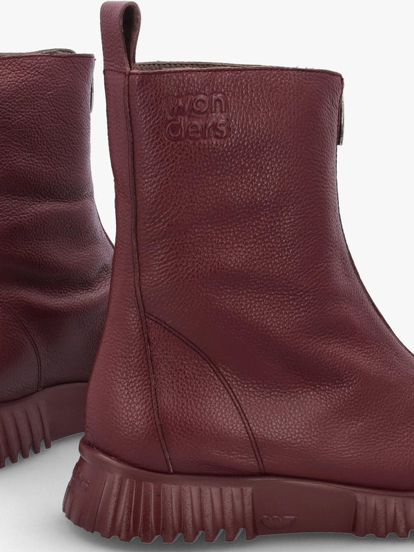 Burgundy Leather Front Zip Ankle Boots