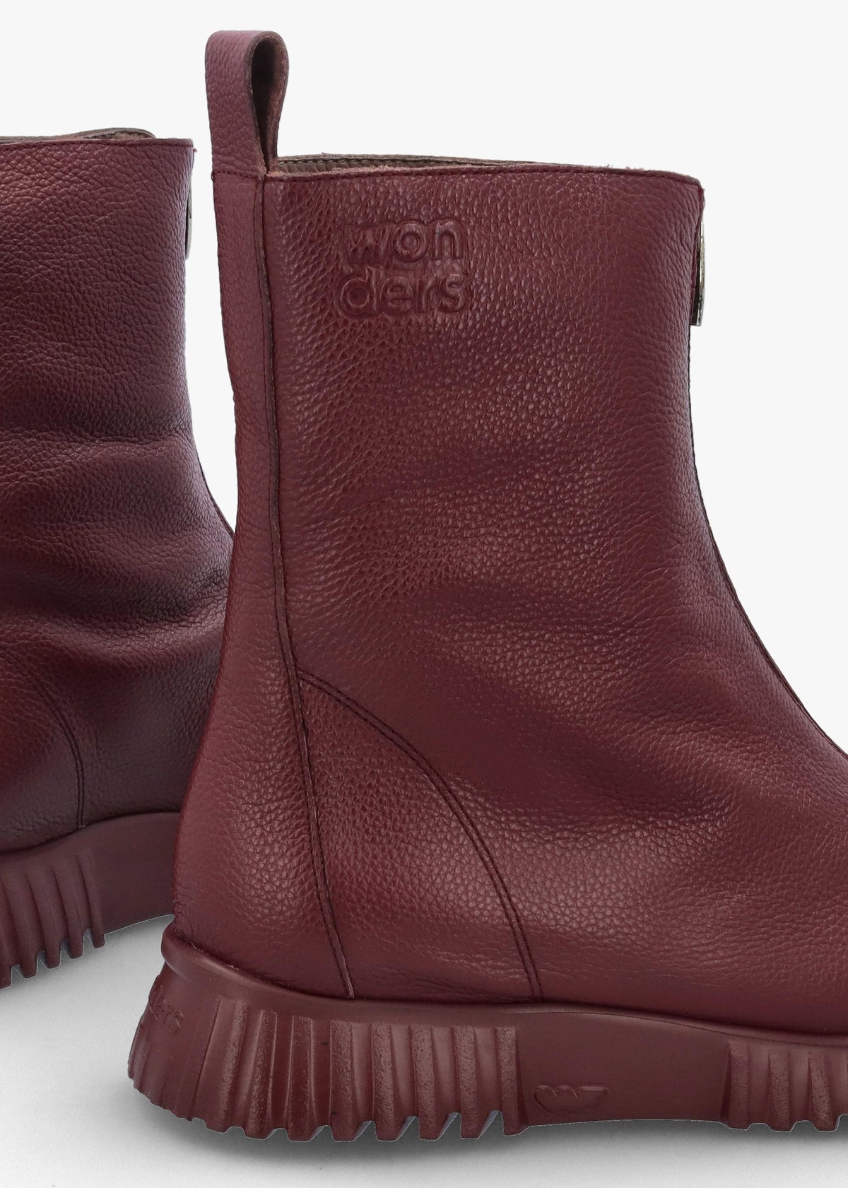 Burgundy Leather Front Zip Ankle Boots