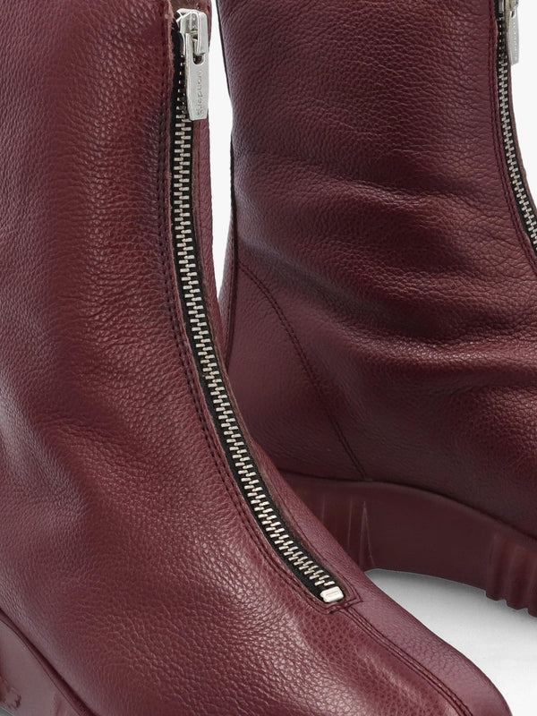 Burgundy Leather Front Zip Ankle Boots
