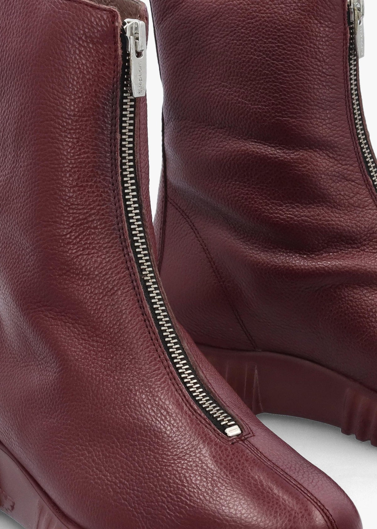 Burgundy Leather Front Zip Ankle Boots