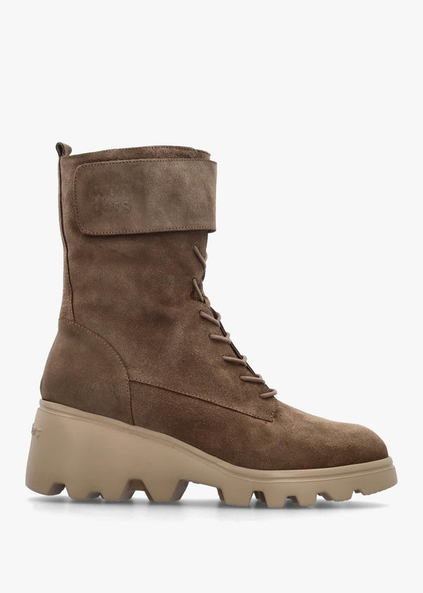Taupe Suede Cleated Wedge Ankle Boots
