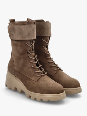 Taupe Suede Cleated Wedge Ankle Boots