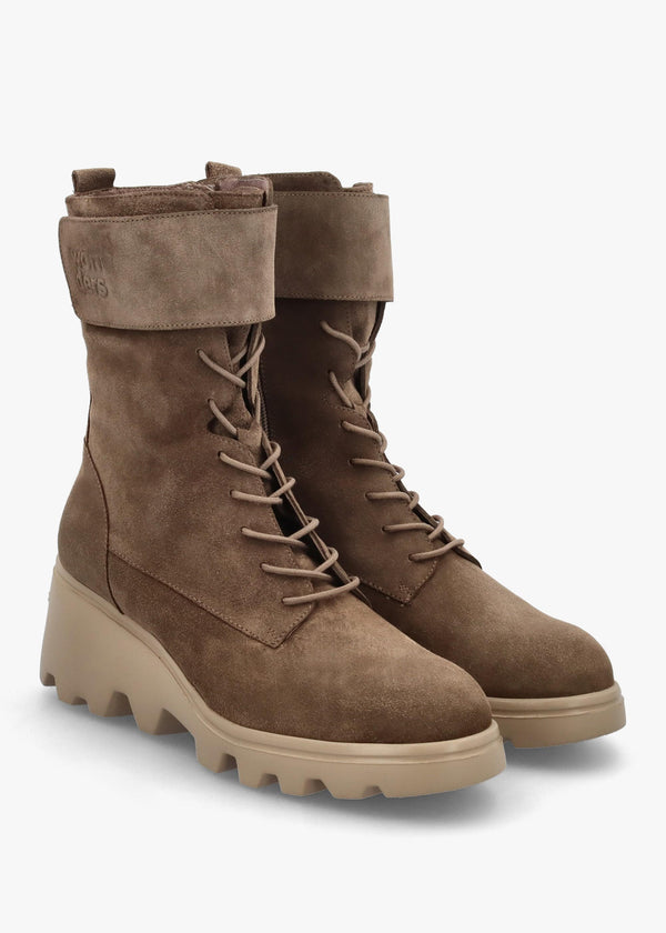 Taupe Suede Cleated Wedge Ankle Boots