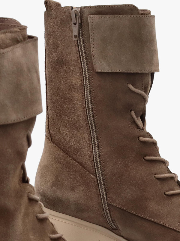 Taupe Suede Cleated Wedge Ankle Boots