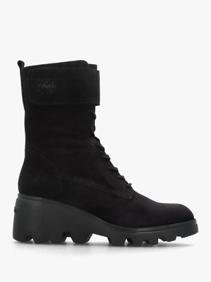 Black Suede Cleated Wedge Ankle Boots