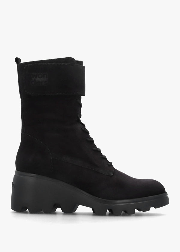 Black Suede Cleated Wedge Ankle Boots