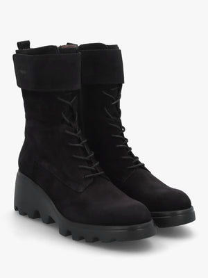 Black Suede Cleated Wedge Ankle Boots
