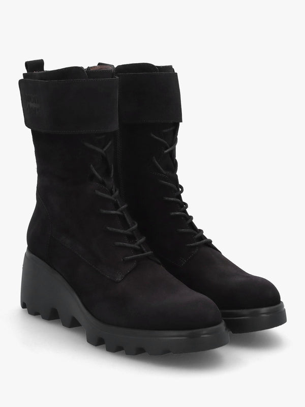 Black Suede Cleated Wedge Ankle Boots