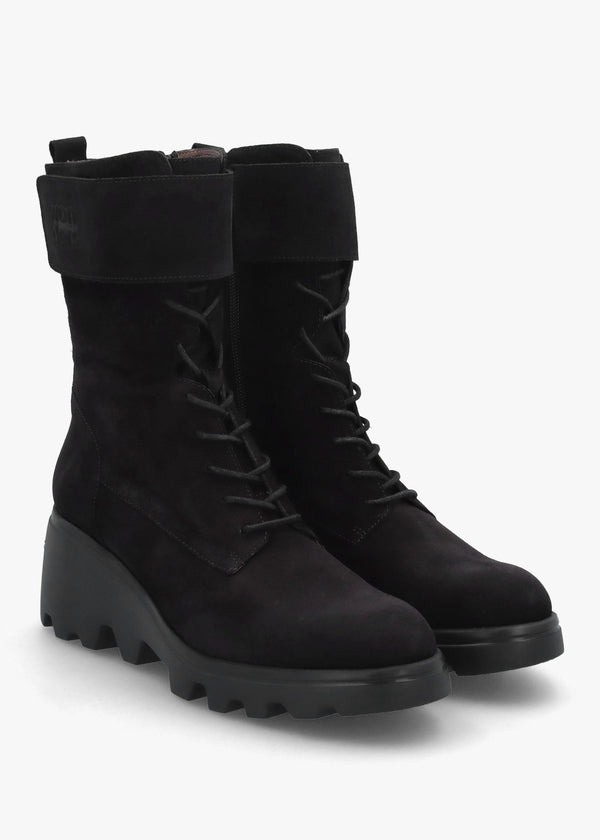 Black Suede Cleated Wedge Ankle Boots