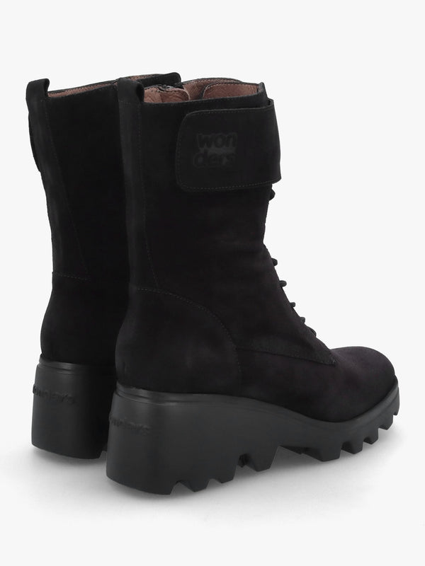 Black Suede Cleated Wedge Ankle Boots