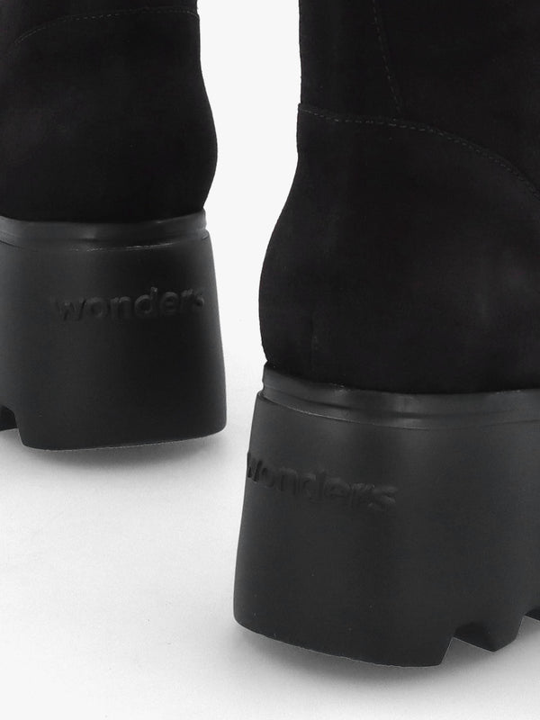 Black Suede Cleated Wedge Ankle Boots