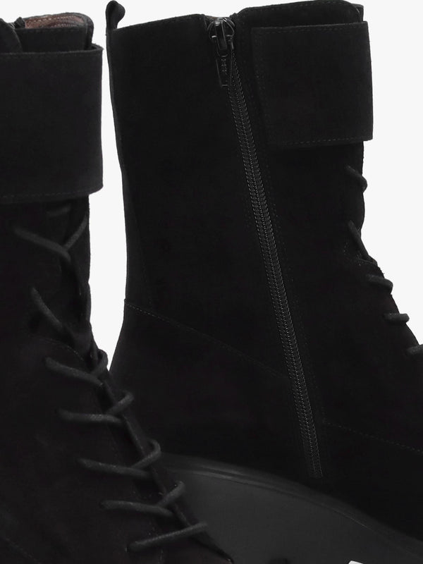 Black Suede Cleated Wedge Ankle Boots