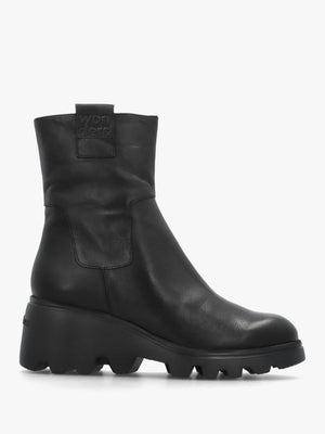 Black Leather Wedge Ankle Boots