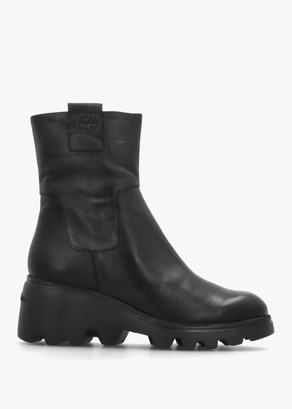 Black Leather Wedge Ankle Boots