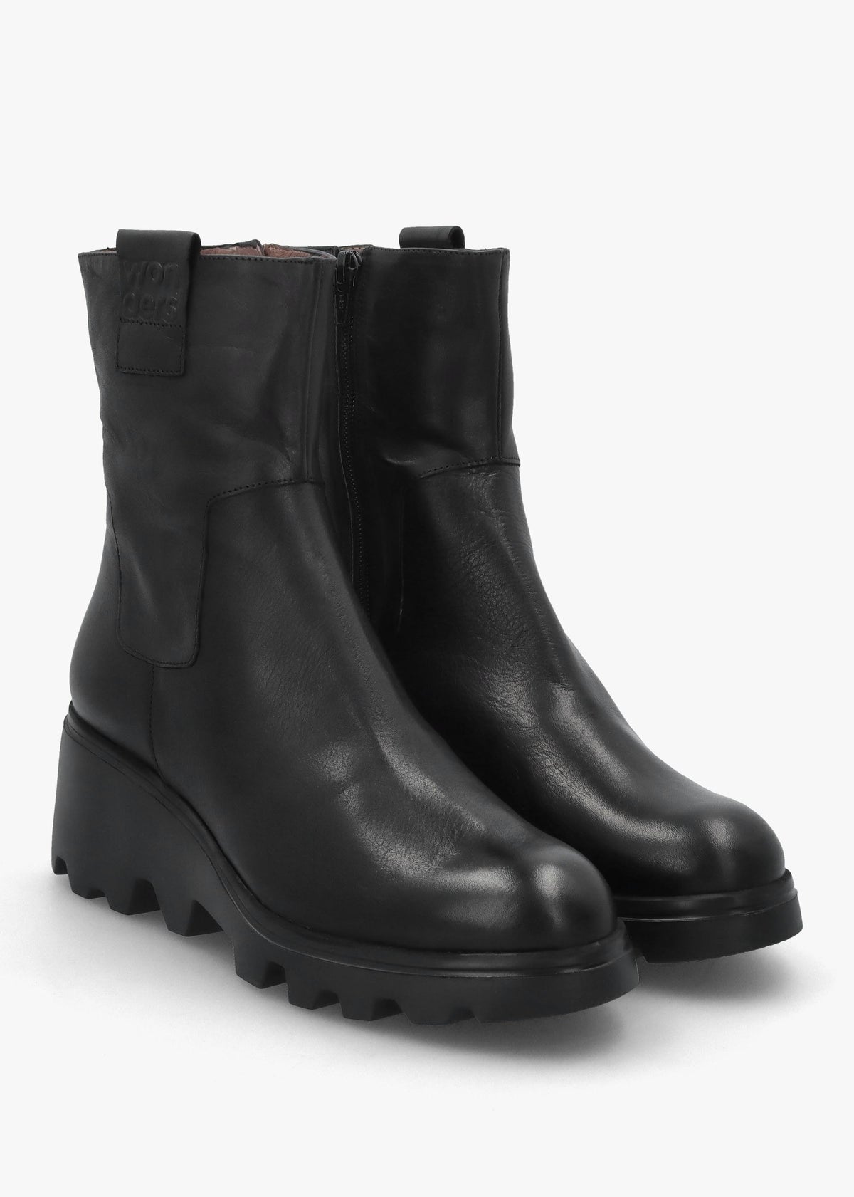 Black Leather Wedge Ankle Boots