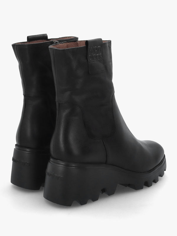 Black Leather Wedge Ankle Boots