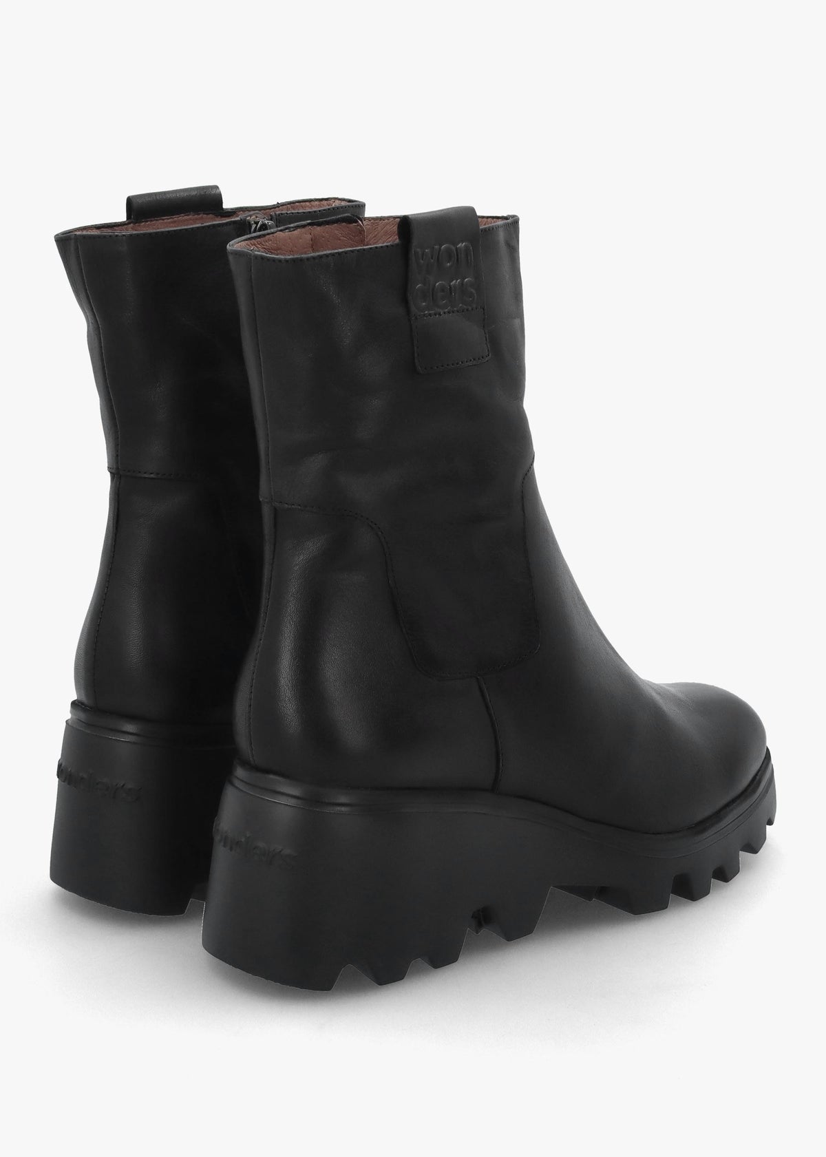 Black Leather Wedge Ankle Boots