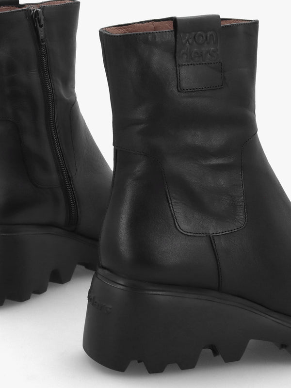 Black Leather Wedge Ankle Boots