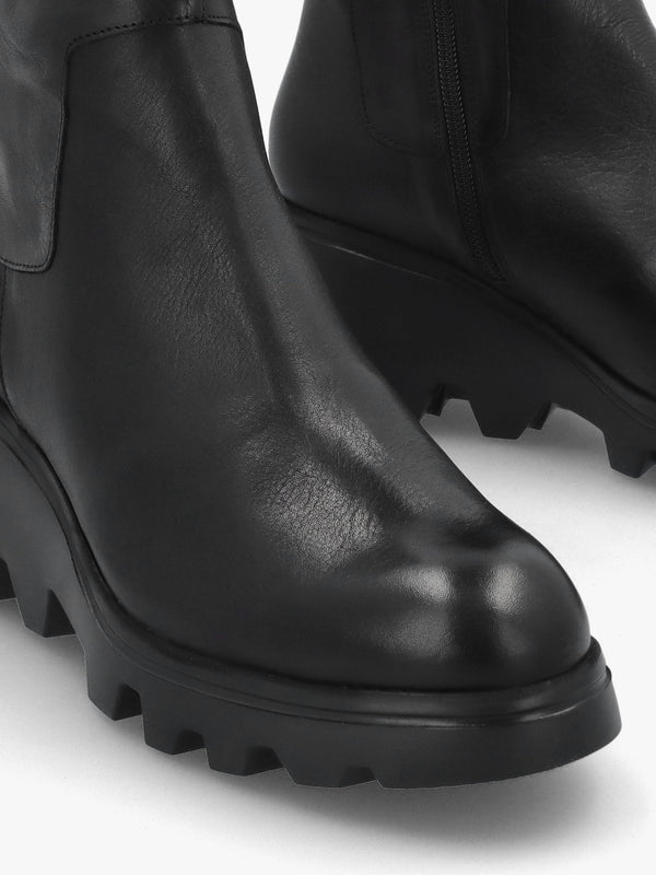 Black Leather Wedge Ankle Boots