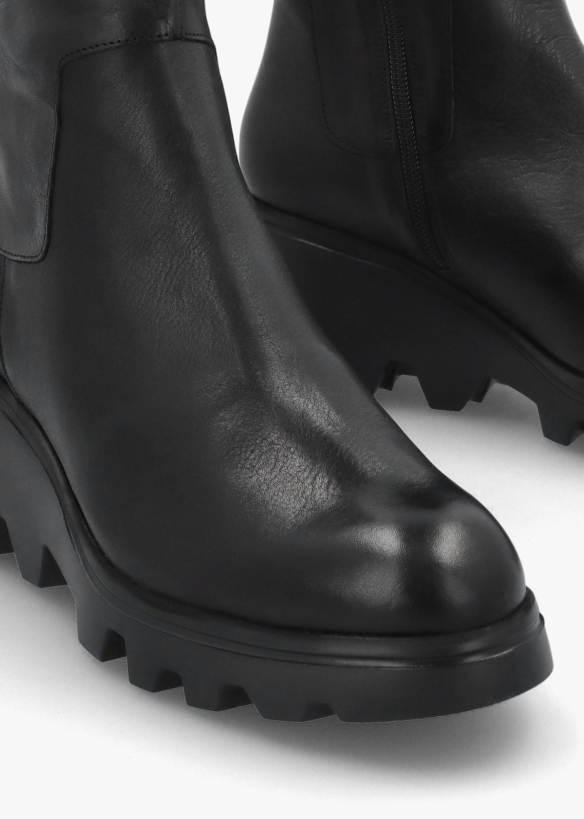 Black Leather Wedge Ankle Boots