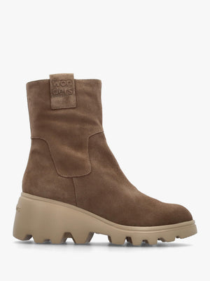 Taupe Suede Wedge Ankle Boots