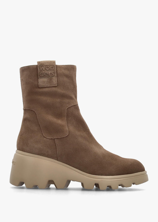 Taupe Suede Wedge Ankle Boots