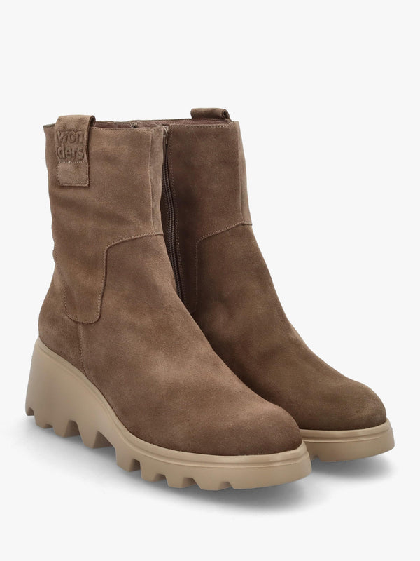 Taupe Suede Wedge Ankle Boots