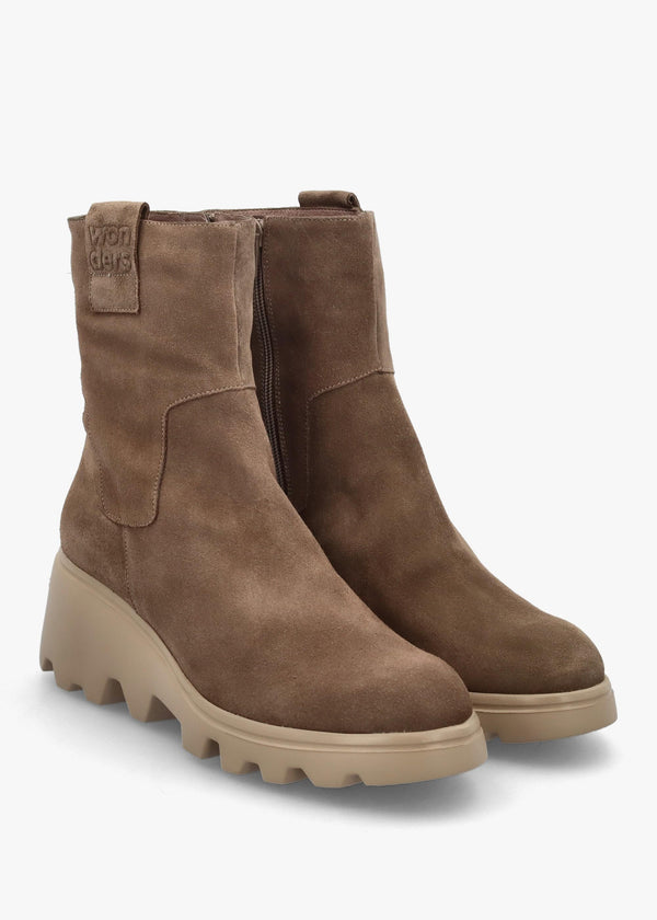 Taupe Suede Wedge Ankle Boots