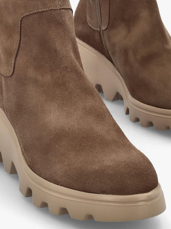 Taupe Suede Wedge Ankle Boots