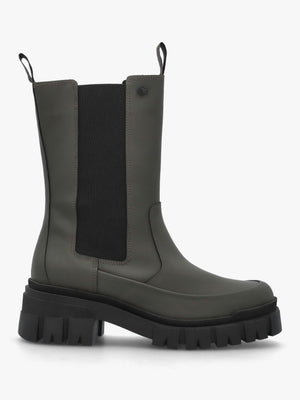 Sidneigh Olive Rubberized Leather Chelsea Boots