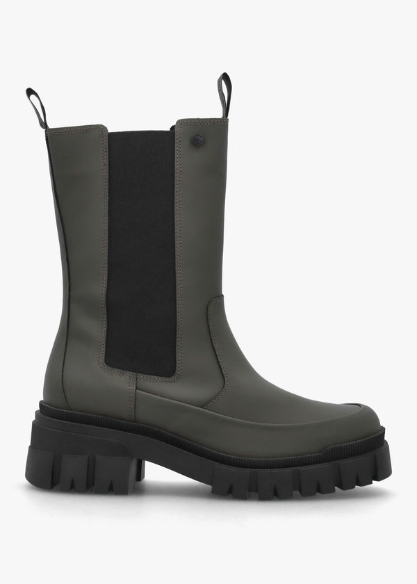 Sidneigh Olive Rubberized Leather Chelsea Boots