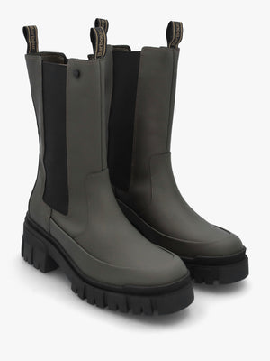 Sidneigh Olive Rubberized Leather Chelsea Boots