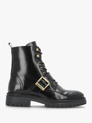 Ouseburne Black Glace Leather Biker Boots