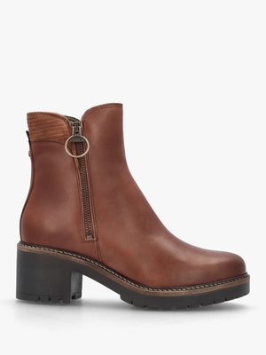 Dahlia Chestnut Leather Block Heel Ankle Boots