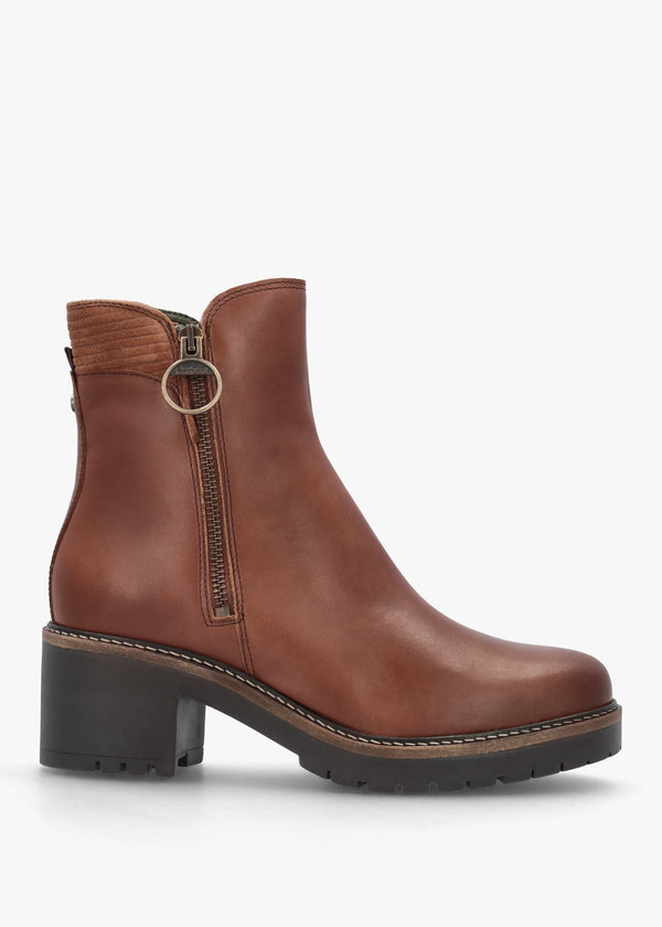 Dahlia Chestnut Leather Block Heel Ankle Boots