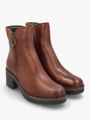Dahlia Chestnut Leather Block Heel Ankle Boots
